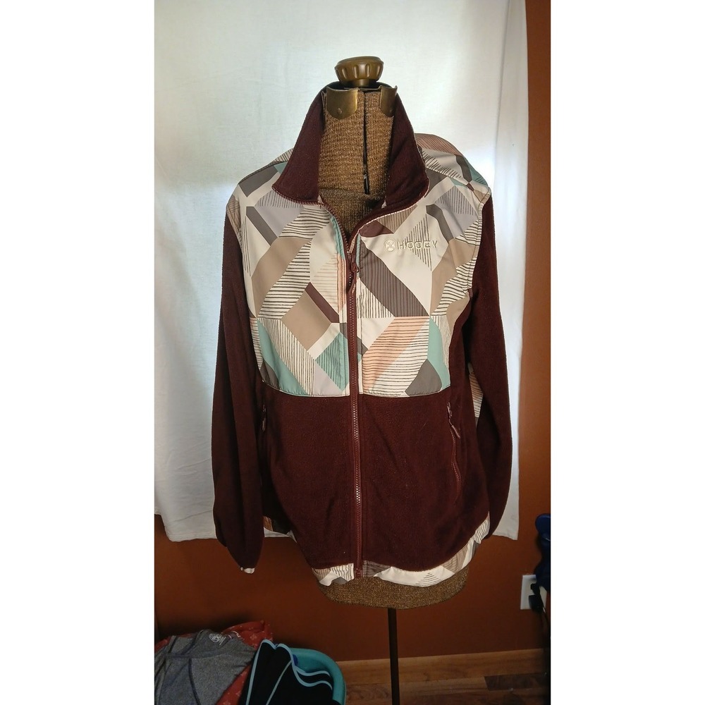 Hooey Womens XL Fleece Jacket Burgundy Geometric Print Full Zip Western Coat